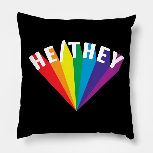 He/They Pronouns Rainbow Burst Pillow by lavenderhearts