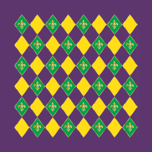 Mardi Gras Carnival Festive Geometrical Fleur de Lis Rhombus Arrangement Pattern, Green, Yellow, Purple color, Festival Party Decoration. Modern Art T-Shirt T-Shirt