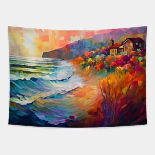 Floral dunes and the beach house Tapestry