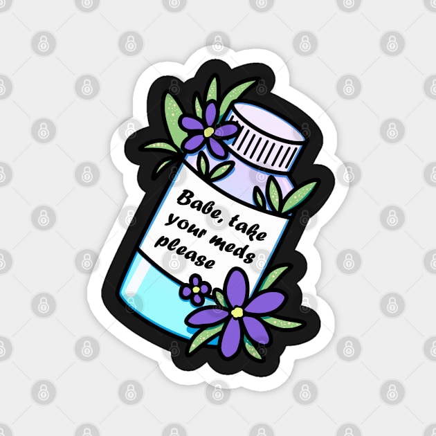 Medicine bottle with reminder and violet flowers Magnet by 2dsandy