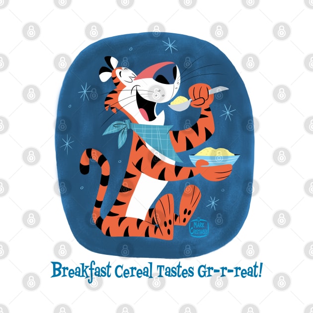 Tiger Eating Breakfast Cereal by markscartoonart62