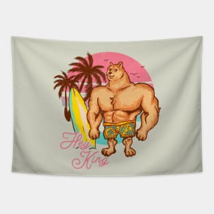 Swole Doge Chilling on the Beach | Hey King | Pink Tapestry