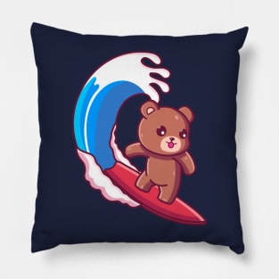 Cute brown bear surfing summer vacation Pillow