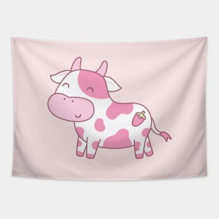 Cute Happy Strawberry Cow Tapestry