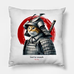 Samurai Cat Warrior Design with Sun Tzu Wisdom Pillow