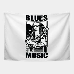 Blues Music - Mona Lisa with Guitar and Amplifier Tapestry