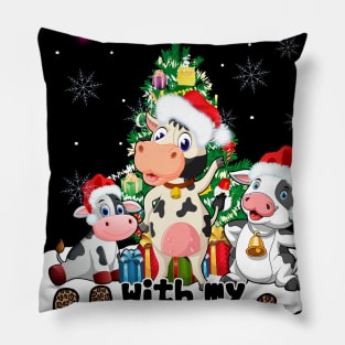 Christmas With My Herd Cow Cattle Farmer Funny Leopard Gift Pillow