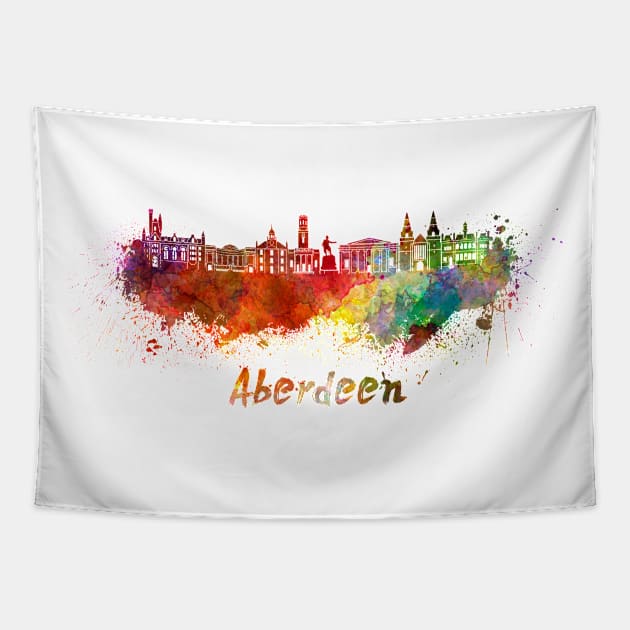 Aberdeen skyline in watercolor Tapestry by PaulrommerArt