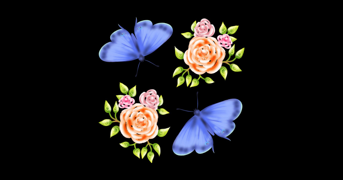 Blue butterfly Roses Artwork Sticker TeePublic