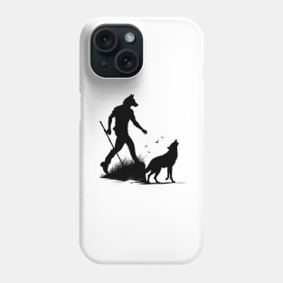 Moonlit Encounter: Wolf and Werewolf Silhouettes Phone Case