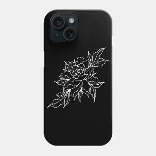 White Peony Lineart Phone Case