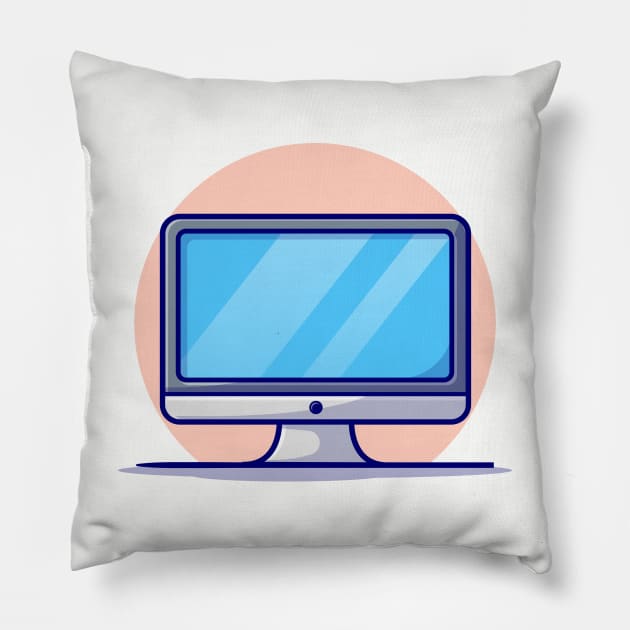 Computer Desktop Cartoon Vector Icon Illustration Pillow by Catalyst Labs