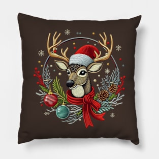 Christmas Reindeer embroidery style 02 Pillow