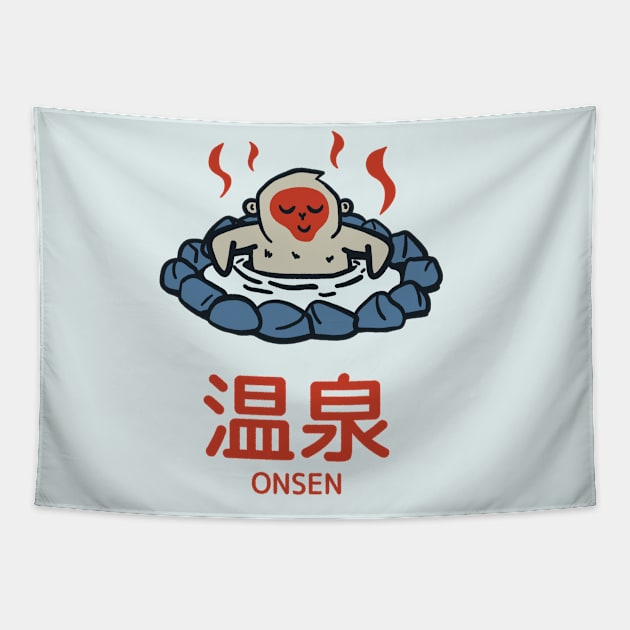 Snow Monkey Relaxing in Onsen Tapestry by rarpoint