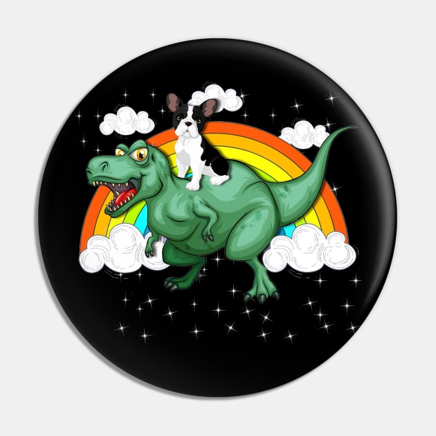 T Rex Dinosaur Riding French Bulldogs Pin by LaurieAndrew