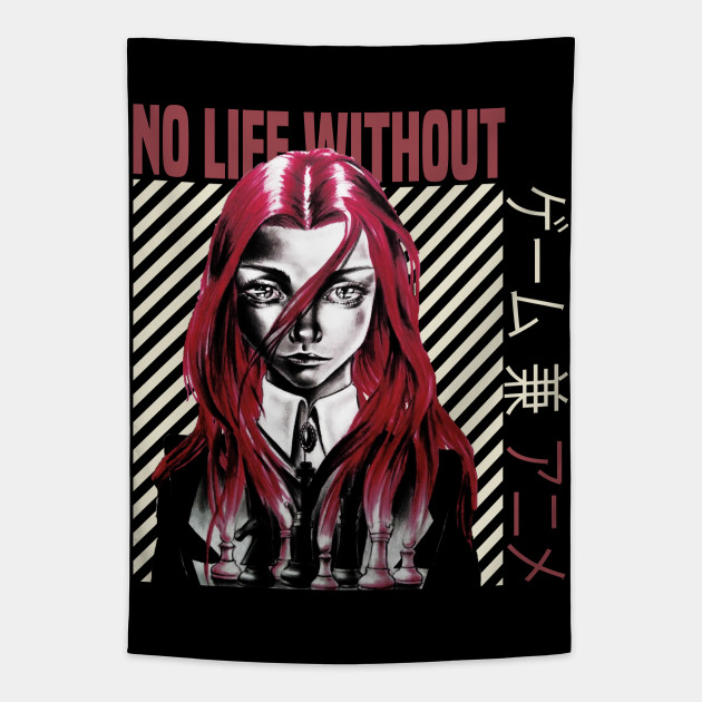 No Life Without Game And Anime Long Red Haired Anime Angel With Chess Board And Pale Skin Color Japanese Kanji Writing Anime Tapestry Teepublic Au,Chibi My Neighbor Totoro Drawing