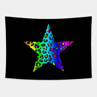 Dark Rainbow Leopard Print Star Tapestry