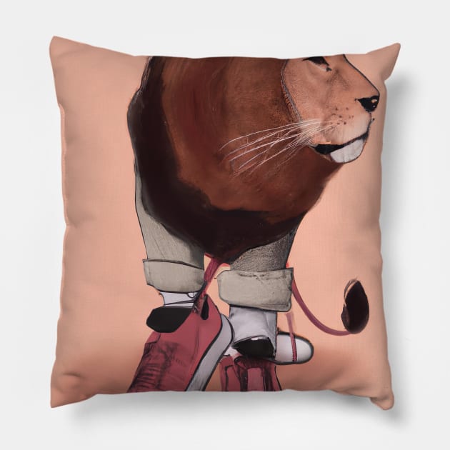 Lion wearing Sneakers Pillow by maxcode
