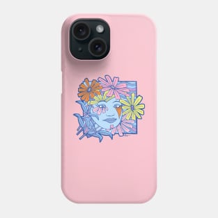 Wavy Square with woman's face and pastel colored daisies Phone Case