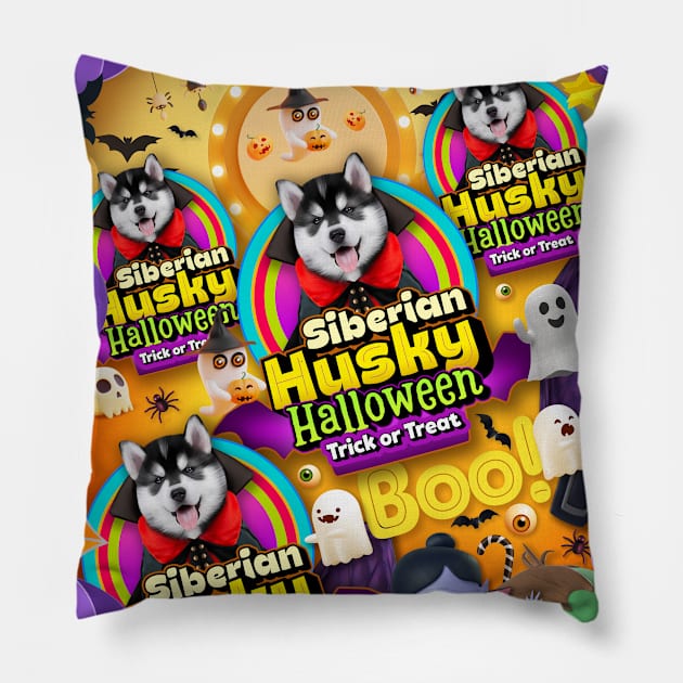 Husky halloween gifts v2 Pillow by Puppy & cute