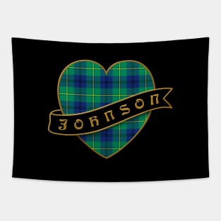 The JOHNSON Family Tartan Heart & Ribbon Retro-Style Family Insignia Tapestry