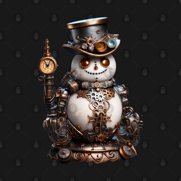 Steampunk Snowman with Copper Eyes and Top Hat by mw1designsart