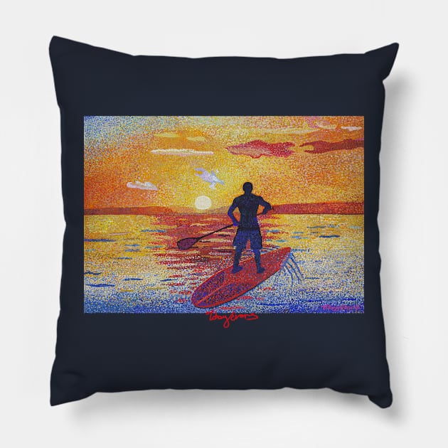 Stand up & Paddle boarder sunset Pillow by tobycentreart