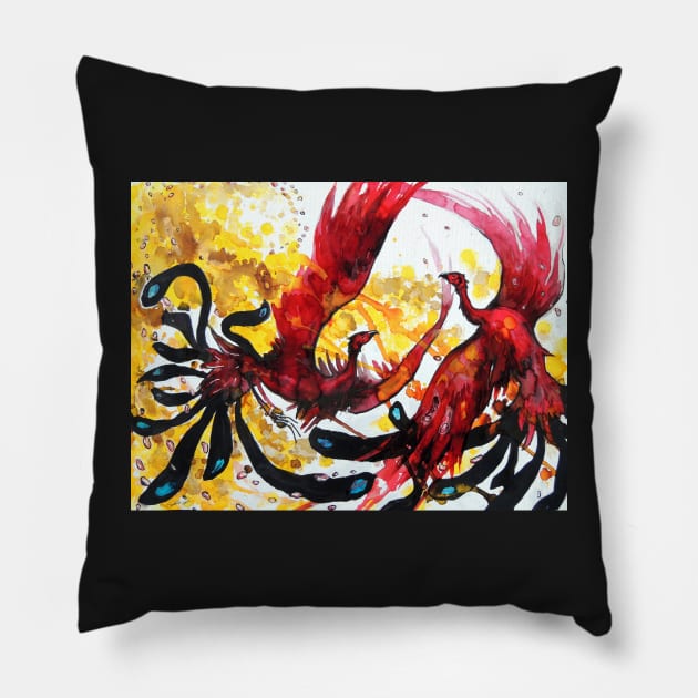 Dance of the Ho-ouh Mythic Birds Pillow by 10000birds