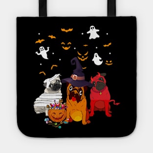 Funny Three Pug Halloween Tote