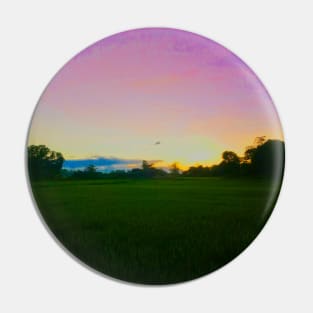 Rainbow Sky, Orange Sunset and Green Fields Pin