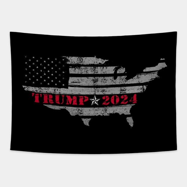 TRUMP 2024 Grunge American Flag Design Tapestry by Dibble Dabble Designs