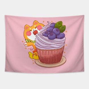 Shiba Inu Blueberry Cupcake Tapestry