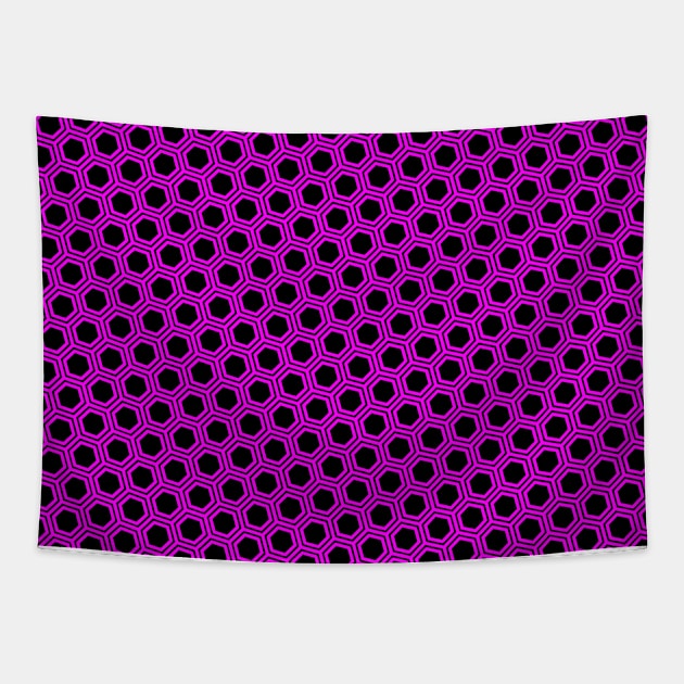 Pattern hexagonal pink on black background Tapestry by la chataigne qui vole ⭐⭐⭐⭐⭐