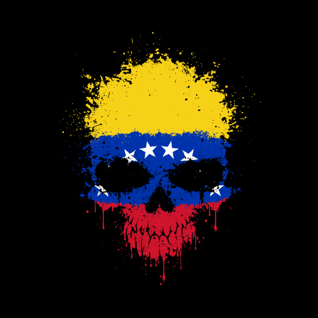 Chaotic Venezuelan Flag Splatter Skull by jeffbartels