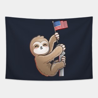 USA American Patriotic Cute Climbing Sloth Tapestry