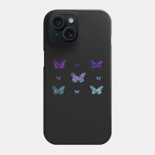 Deep Purple Teal Ombre Faux Glitter Butterflies Phone Case