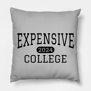 Funny Expensive College 2024 Black text Pillow