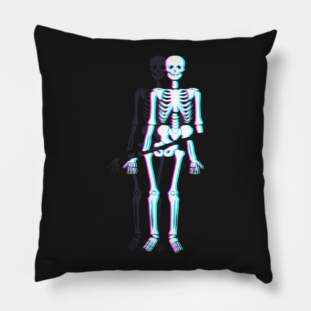 Spooky Skeleton - Vaporwave Aesthetic Pillow by MeatMan