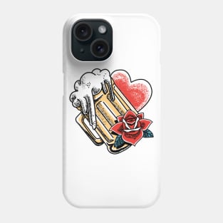 Beer heart and rose tattoo graphic Phone Case