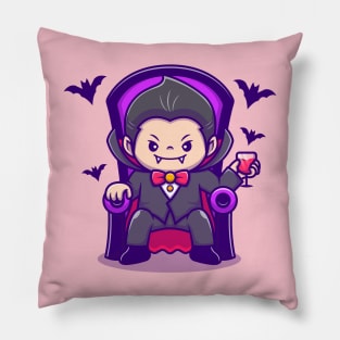 Cute Dracula Sit On Sofa With Blood Juice And Bats Pillow