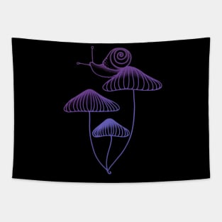 Purple And Blue Snail Sitting on Mushrooms Tapestry