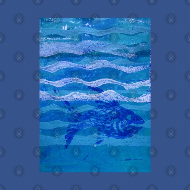 Fish and Waves Monoprint in Acrylic by Heatherian