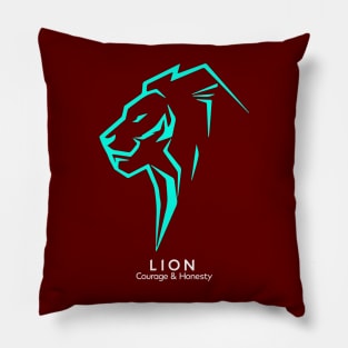 Lion Head Illustrate Turqois Blue Is the Symbol of Courage and Honesty Pillow