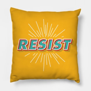 "Resist" Polkadot Sunburst Typography Pillow