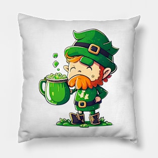 Funny St Patricks Day Shamrock and Leprechaun Drinking T-Shirt Pillow