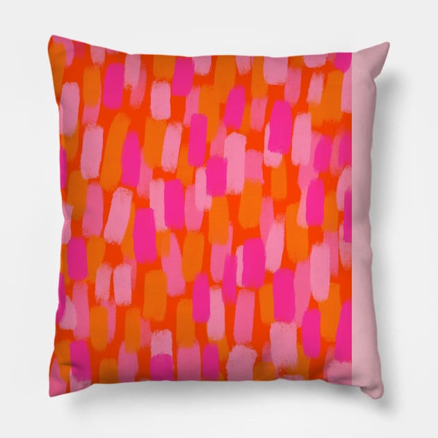 Abstract, Pink and Orange, Paint Brush Effect Pillow by OneThreeSix