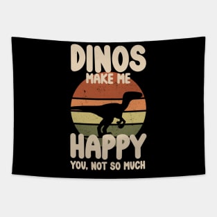 "Dinos Make Me Happy" Raptor Dinosaur Sunset Tapestry