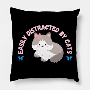 Easy Distracted By Cats Pillow