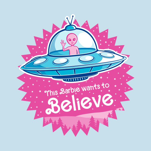 Pink Alien Wants to Believe blue UFO version by sirwatson