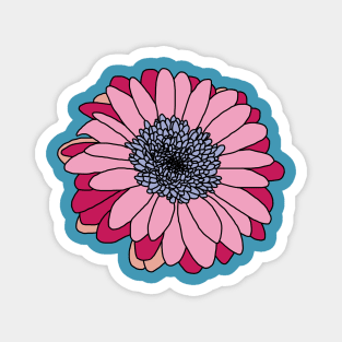 Pink and Blue and Black Flower Drawing Magnet